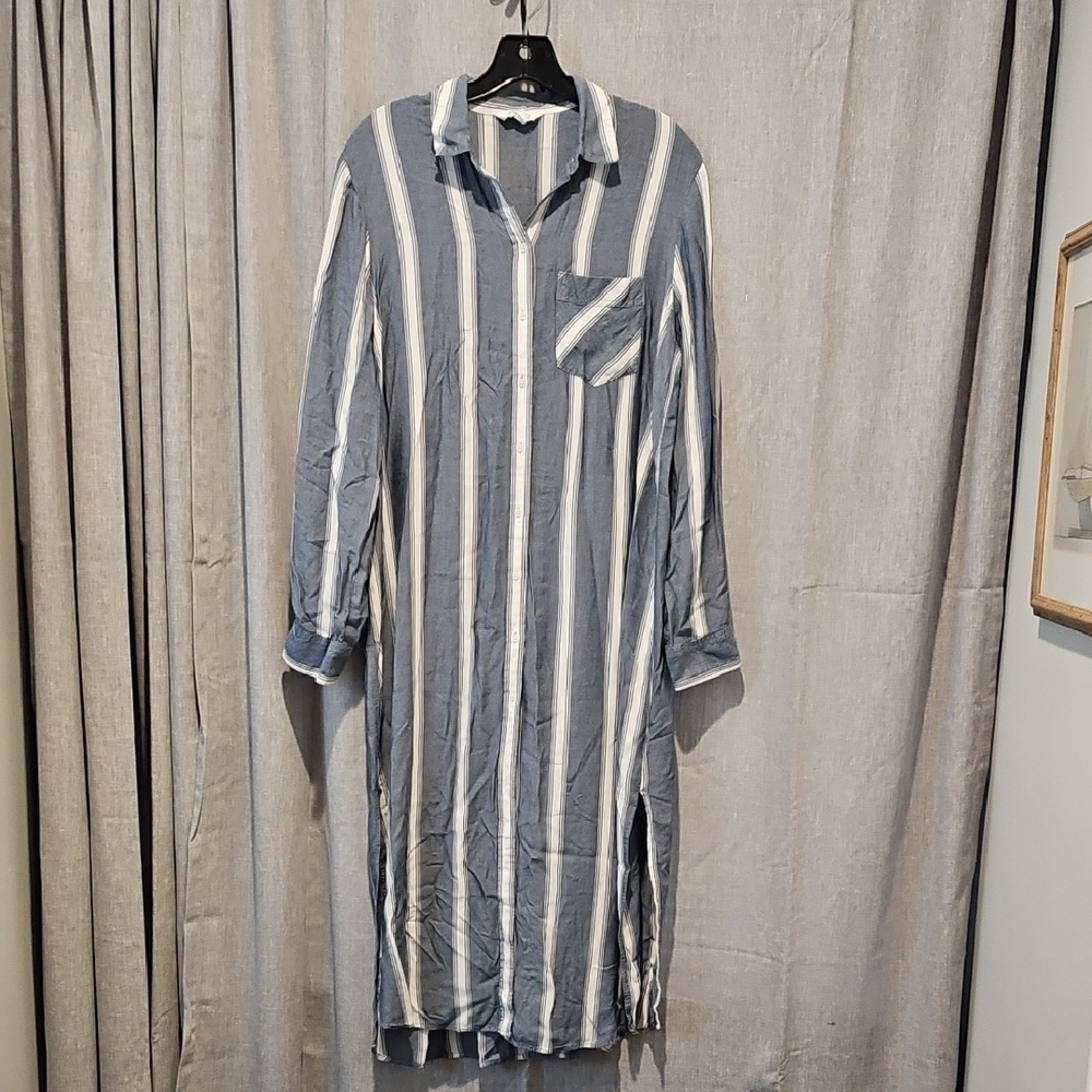 Express Blue and White Striped Shirt Dress